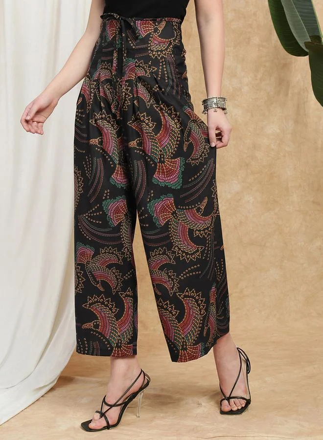 جلو باص بنطلون بالازو بأرجل واسعة وطبعة استوائية